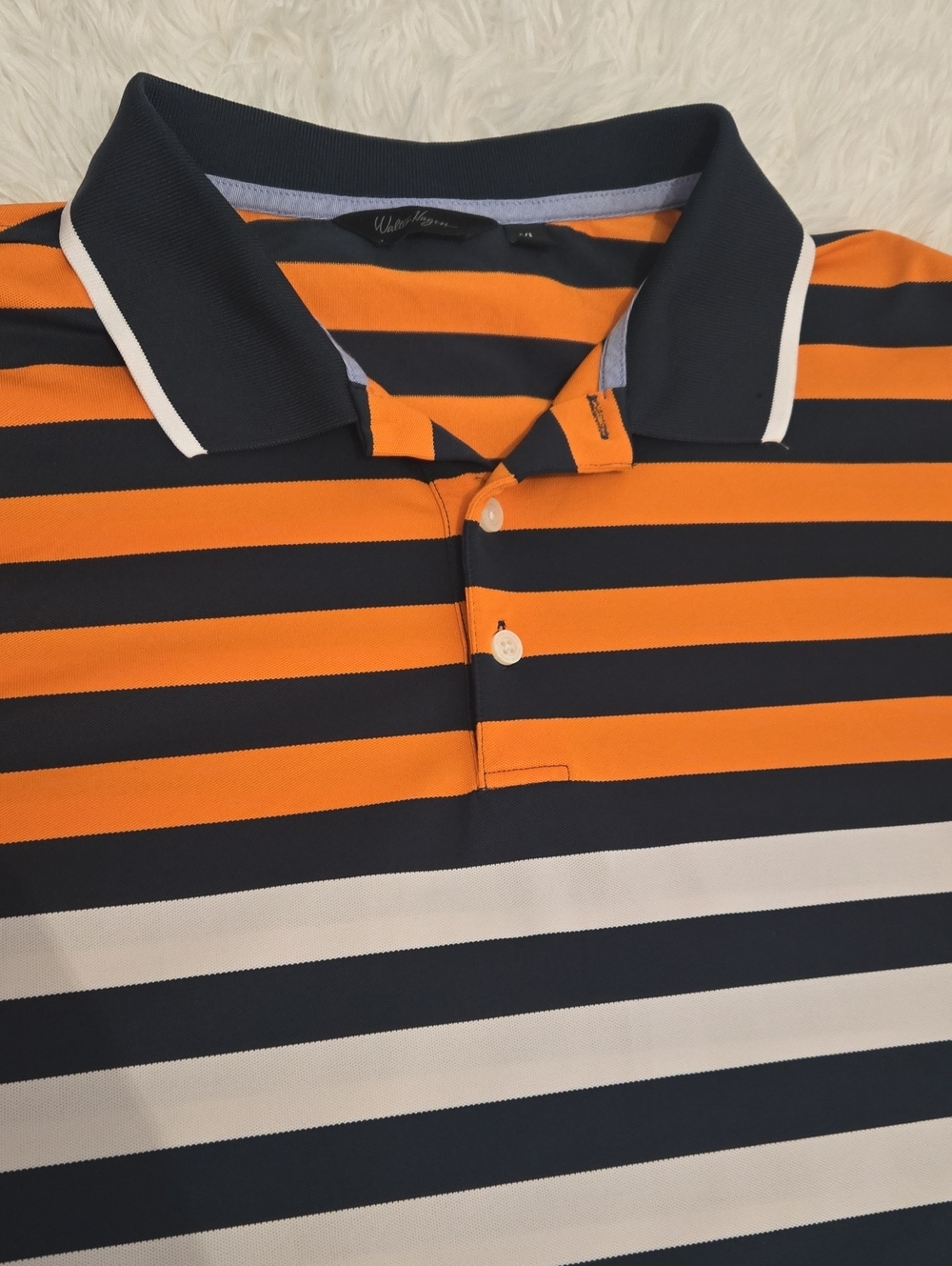 Walter Hagen Orange, Navy & White Striped Polo Size XL